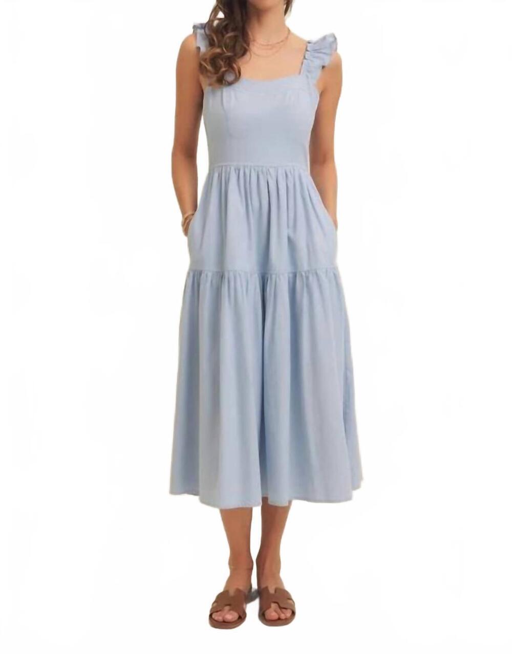 NEW IN FEBRUARY airy smocked back tiered midi dress in cloud gazing